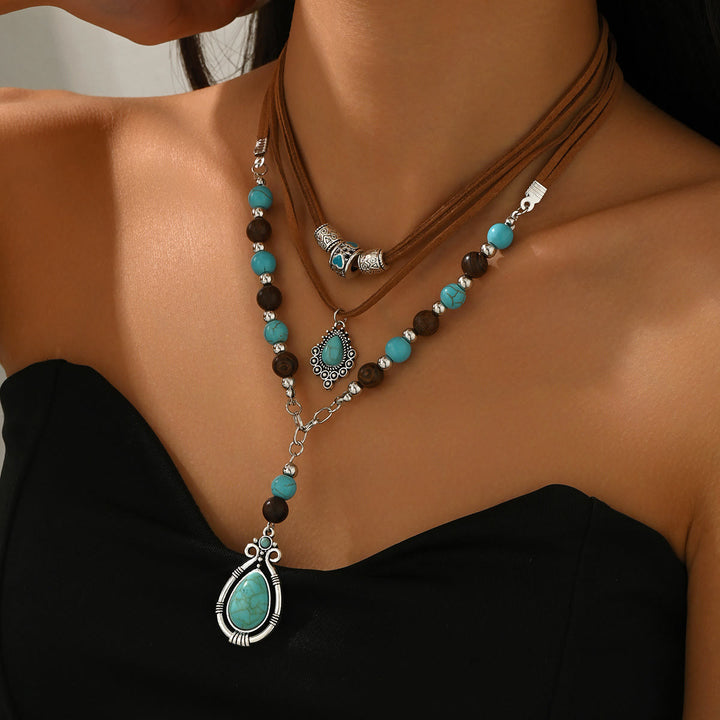 FREE Today: 2Pcs Vintage Turquoise Beads Multi-Layer Necklaces for Women Bohemian Ethnic Style - image 2