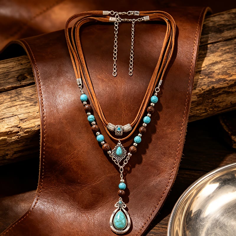 FREE Today: 2Pcs Vintage Turquoise Beads Multi-Layer Necklaces for Women Bohemian Ethnic Style - image 4