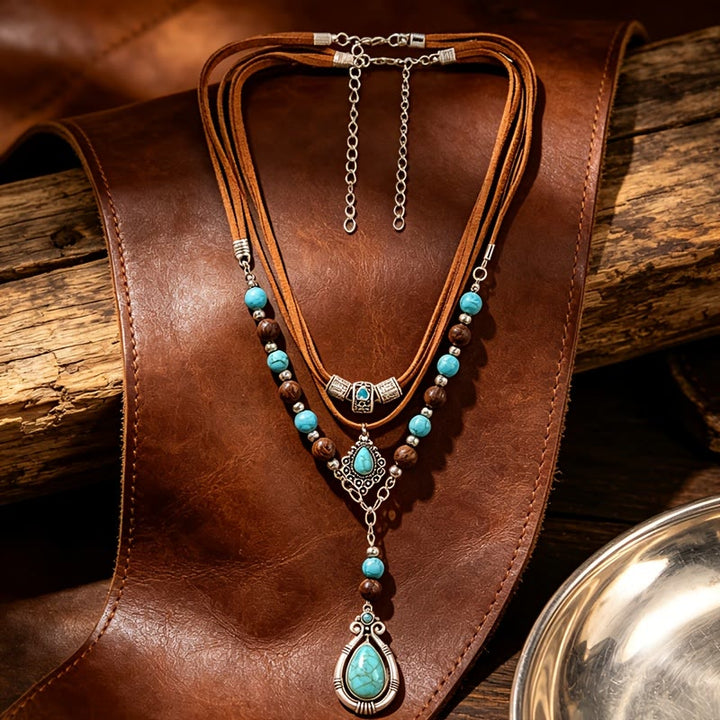 FREE Today: 2Pcs Vintage Turquoise Beads Multi-Layer Necklaces for Women Bohemian Ethnic Style - image 4
