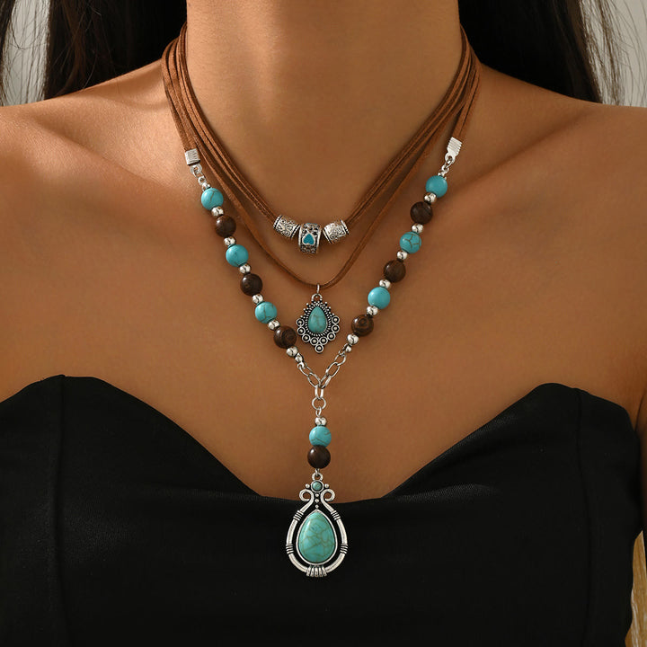 FREE Today: 2Pcs Vintage Turquoise Beads Multi-Layer Necklaces for Women Bohemian Ethnic Style - image 3