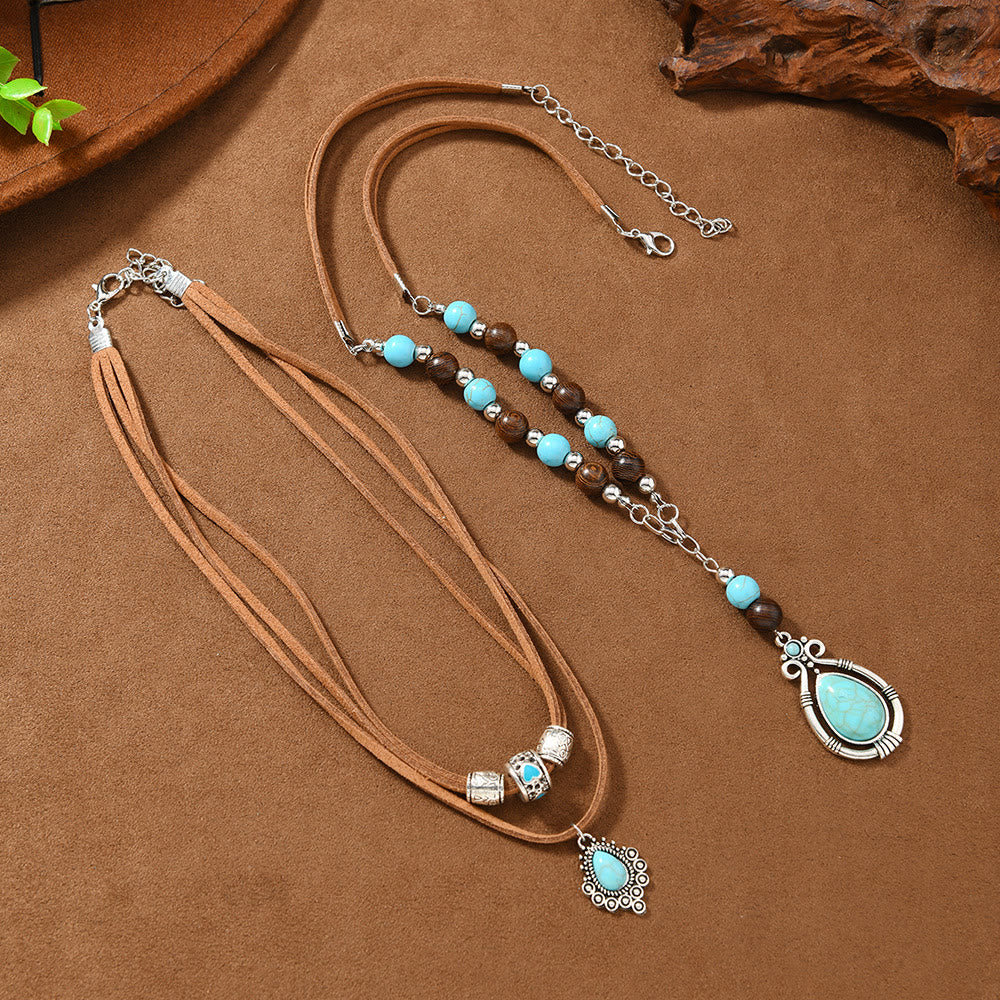 FREE Today: 2Pcs Vintage Turquoise Beads Multi-Layer Necklaces for Women Bohemian Ethnic Style - image 8