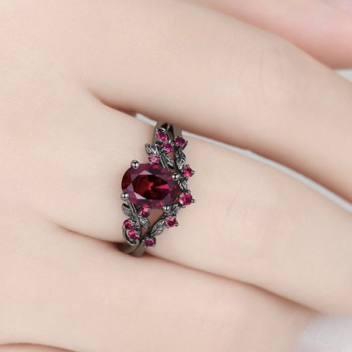 FREE Today: Nature Inspired Leaf Garnet Hesperides' Night Ring Set - image 1