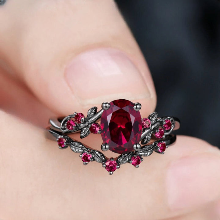 FREE Today: Nature Inspired Leaf Garnet Hesperides' Night Ring Set - image 2