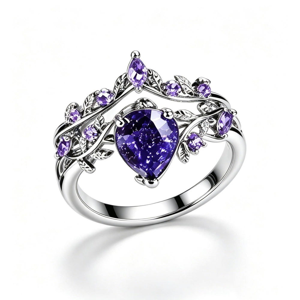 Promise Purple Pear Galaxy Blue Sandstone Couple's Rings - Women - US 10 - image 1