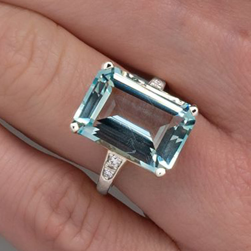 FREE Today: Vintage Aquamarine Cut Blue Topaz Cocktail Ring Size 6-10 - image 1