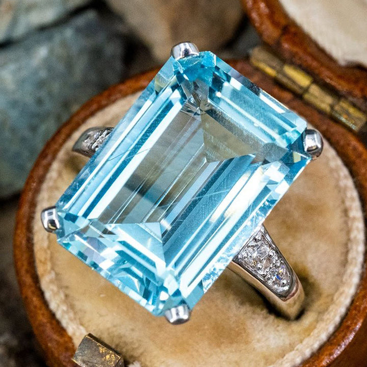 FREE Today: Vintage Aquamarine Cut Blue Topaz Cocktail Ring Size 6-10 - image 3