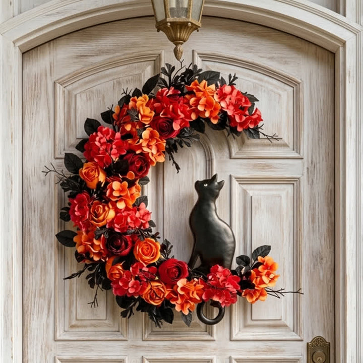 Olivenorma Rattan Artificial Flower Autumn Black Cat Symbol Door Decoration - image 2
