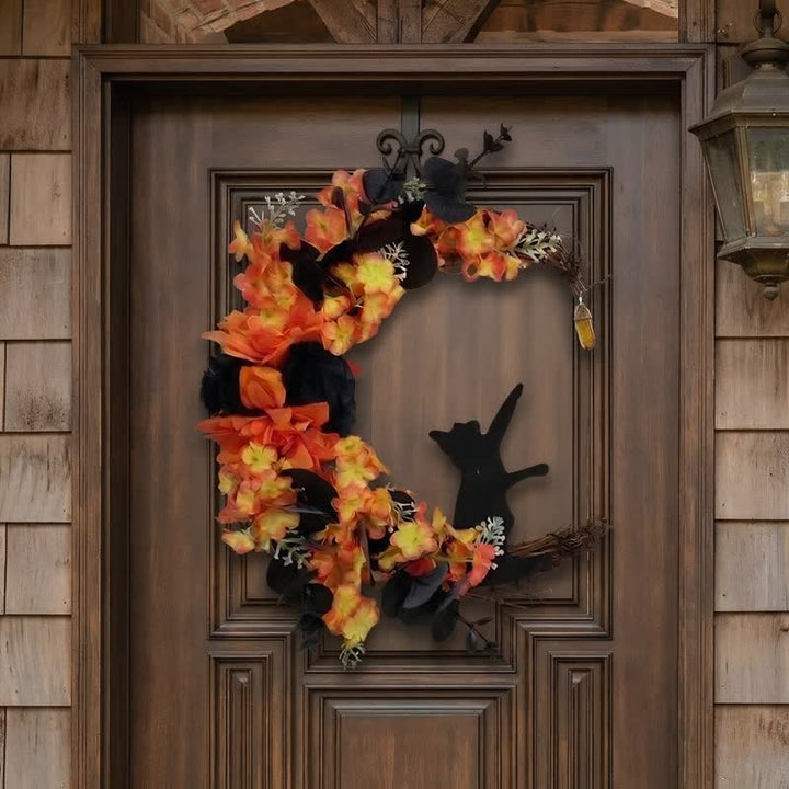 Olivenorma Plastic Dried Twigs Wood Cutout Cat Wreath Mysterious Protection Symbol Door Decoration - image 2