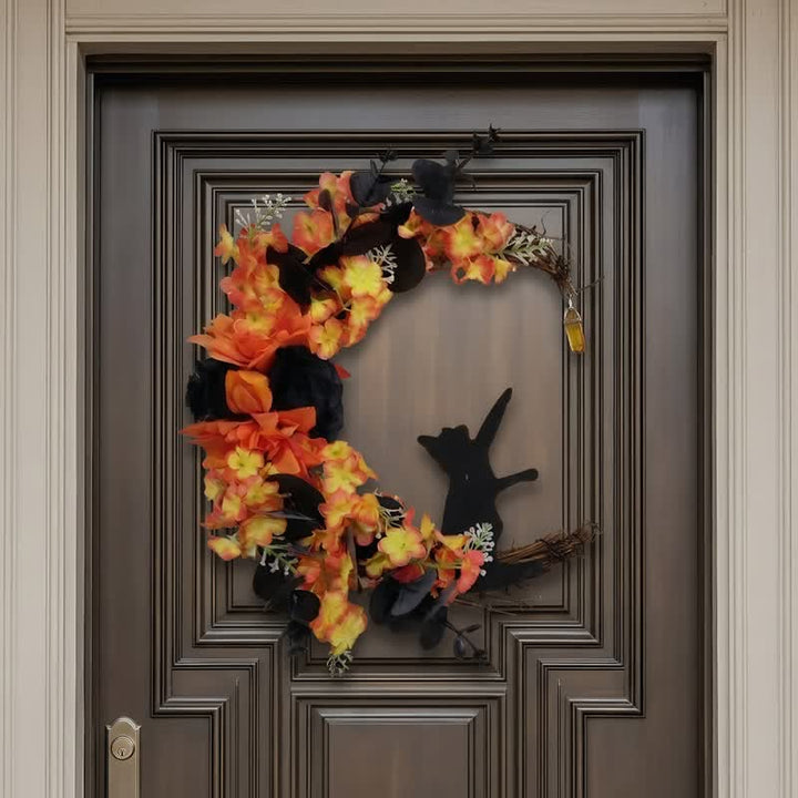 Olivenorma Plastic Dried Twigs Wood Cutout Cat Wreath Mysterious Protection Symbol Door Decoration - image 1