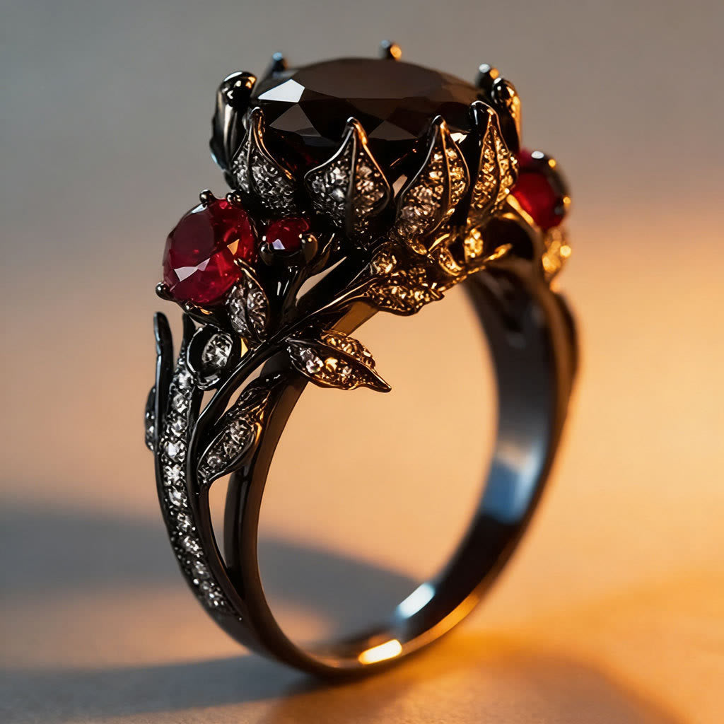 FREE Today: Gothic Black Gold Red Stone Rose Thorn Vine Ring - US 10 - image 0