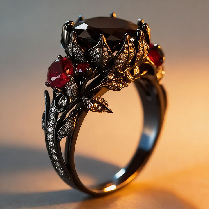 FREE Today: Gothic Black Gold Red Stone Rose Thorn Vine Ring - US 10 - image 0