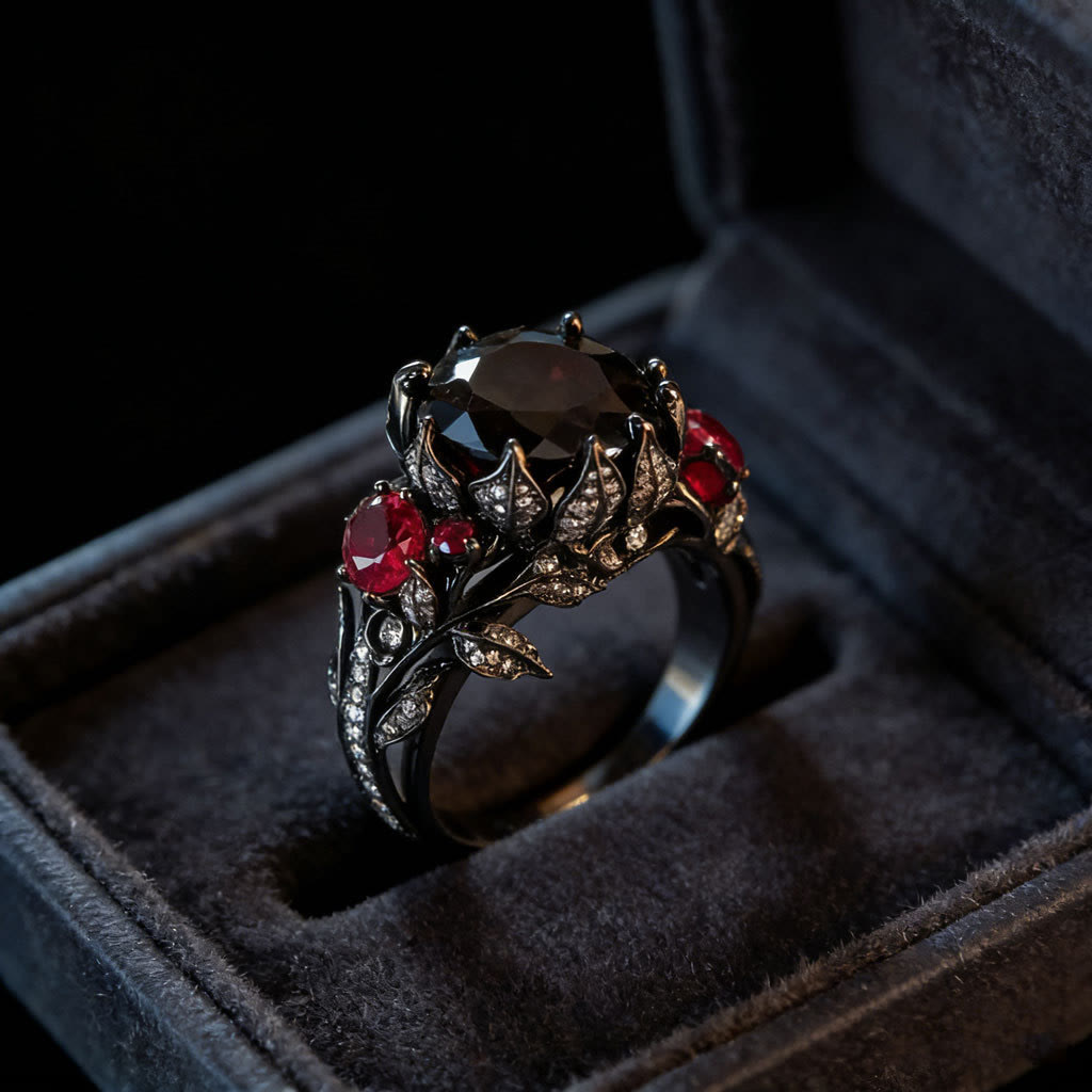 FREE Today: Gothic Black Gold Red Stone Rose Thorn Vine Ring - image 3