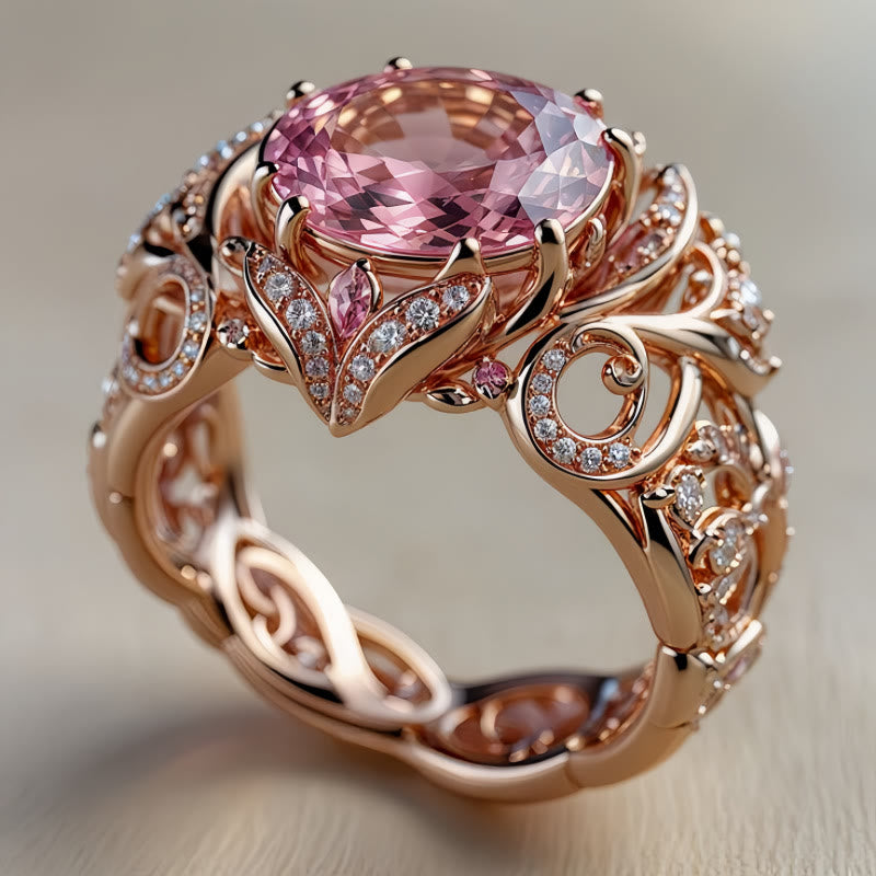 FREE Today: Elegant Rose Gold Pink Crystal Baroque Floral Hollow Alloy Ring - US 13 - image 0