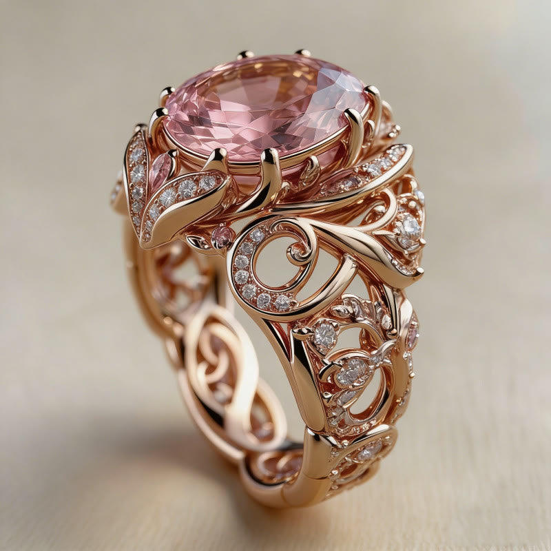 FREE Today: Elegant Rose Gold Pink Crystal Baroque Floral Hollow Alloy Ring - image 3