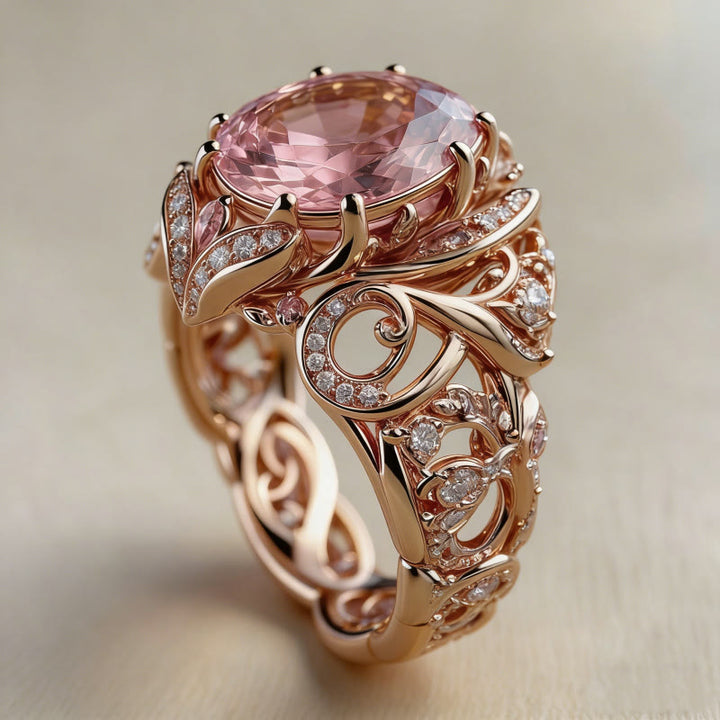 FREE Today: Elegant Rose Gold Pink Crystal Baroque Floral Hollow Alloy Ring - image 3