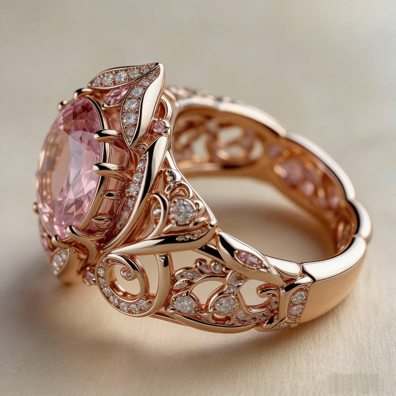 FREE Today: Elegant Rose Gold Pink Crystal Baroque Floral Hollow Alloy Ring - image 4