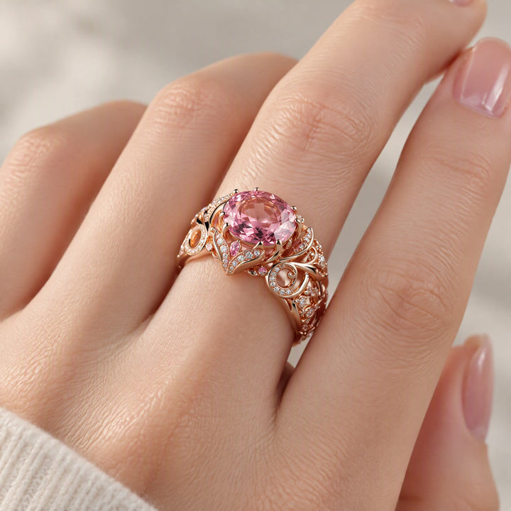FREE Today: Elegant Rose Gold Pink Crystal Baroque Floral Hollow Alloy Ring - image 1