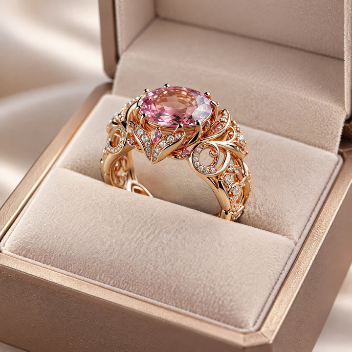 FREE Today: Elegant Rose Gold Pink Crystal Baroque Floral Hollow Alloy Ring - image 5
