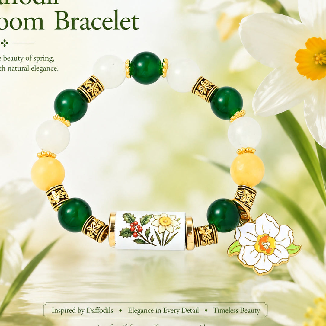 FREE Today: Handmade Bohemian Natural Stone Birth Flower Beaded Bracelet for Women - December Holly & Narcissus - image 18