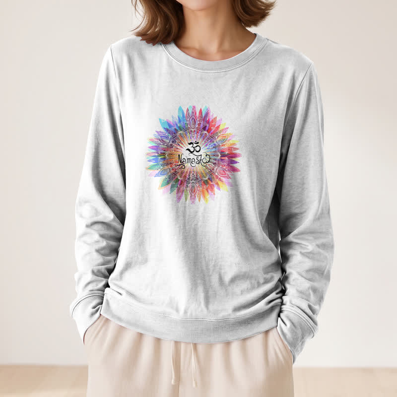 Olivenorma Soft Cotton Blend Rainbow Om Namaste Mandala Art Print Women's Long Sleeve Shirt - image 2
