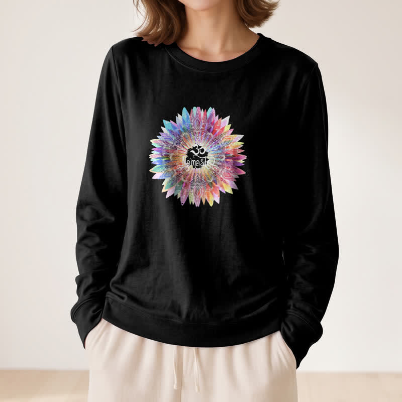 Olivenorma Soft Cotton Blend Rainbow Om Namaste Mandala Art Print Women's Long Sleeve Shirt - image 5