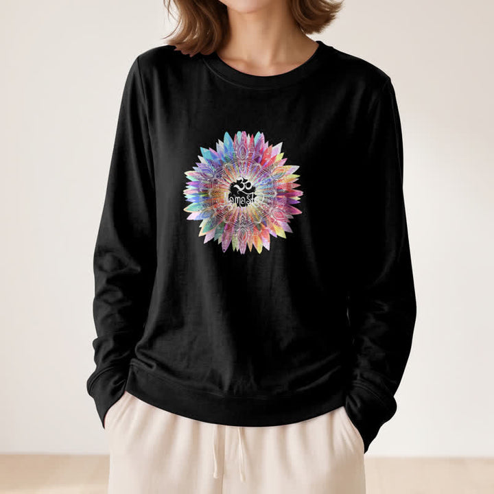 Olivenorma Soft Cotton Blend Rainbow Om Namaste Mandala Art Print Women's Long Sleeve Shirt - image 5