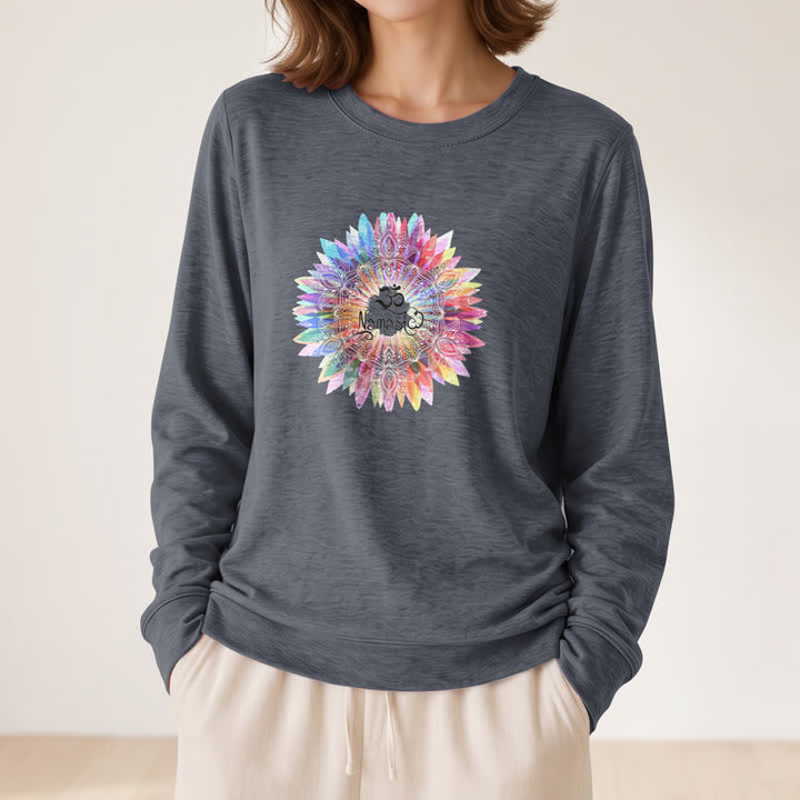 Olivenorma Soft Cotton Blend Rainbow Om Namaste Mandala Art Print Women's Long Sleeve Shirt - image 14