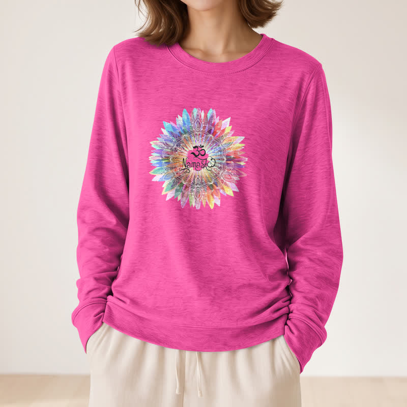 Olivenorma Soft Cotton Blend Rainbow Om Namaste Mandala Art Print Women's Long Sleeve Shirt - image 20