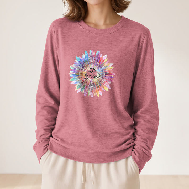 Olivenorma Soft Cotton Blend Rainbow Om Namaste Mandala Art Print Women's Long Sleeve Shirt - image 8