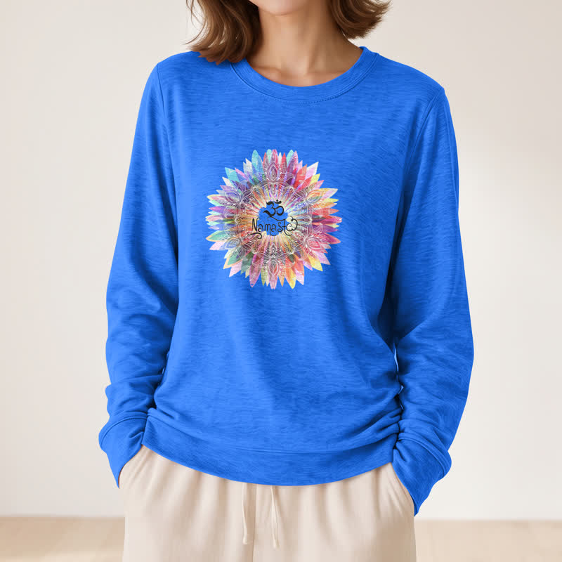 Olivenorma Soft Cotton Blend Rainbow Om Namaste Mandala Art Print Women's Long Sleeve Shirt - image 17