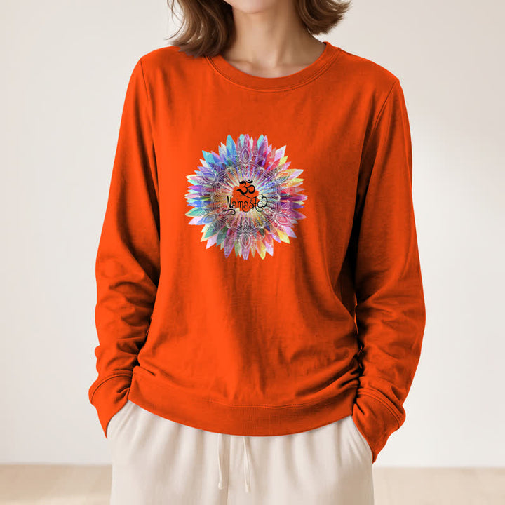 Olivenorma Soft Cotton Blend Rainbow Om Namaste Mandala Art Print Women's Long Sleeve Shirt - image 29