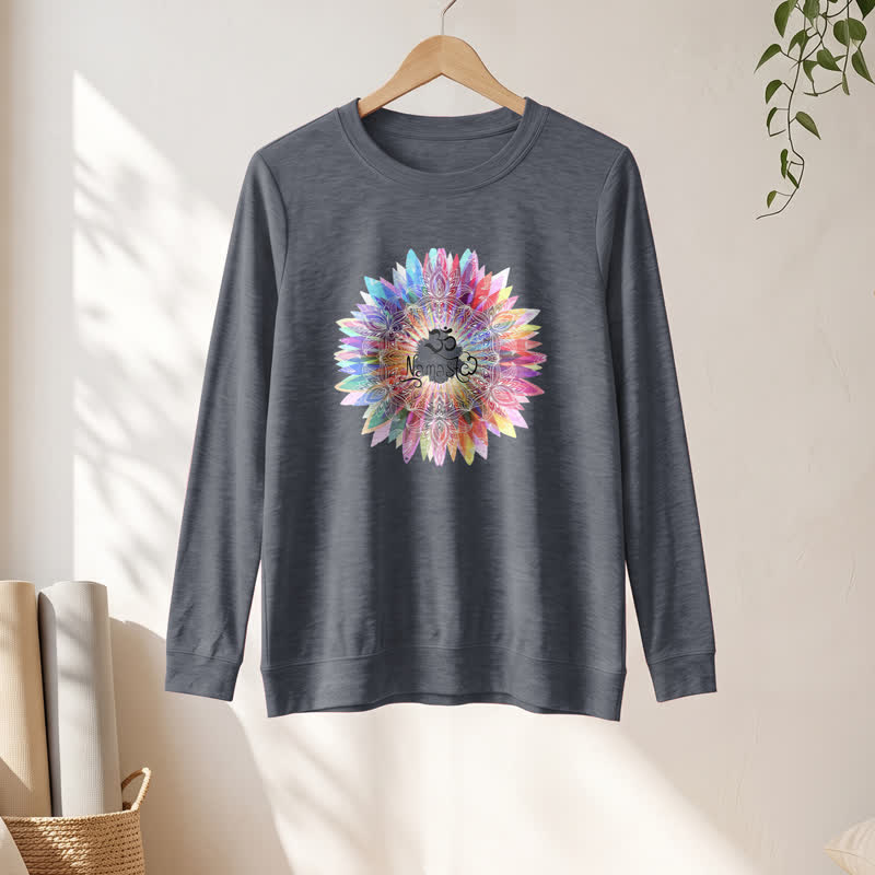 Olivenorma Soft Cotton Blend Rainbow Om Namaste Mandala Art Print Women's Long Sleeve Shirt - image 13