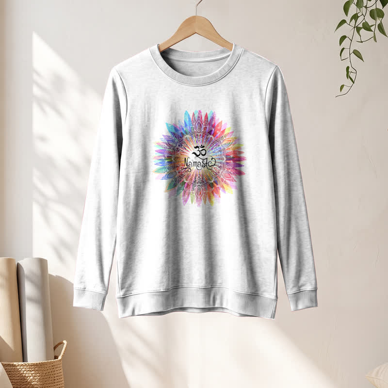 Olivenorma Soft Cotton Blend Rainbow Om Namaste Mandala Art Print Women's Long Sleeve Shirt - image 1
