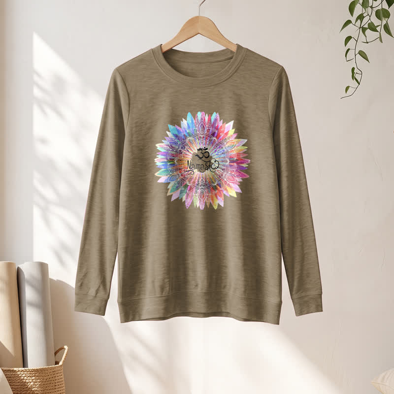 Olivenorma Soft Cotton Blend Rainbow Om Namaste Mandala Art Print Women's Long Sleeve Shirt - image 25