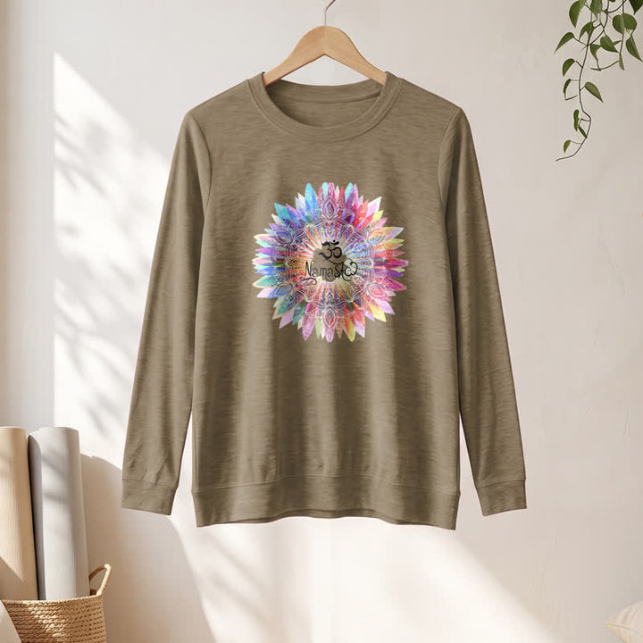 Olivenorma Soft Cotton Blend Rainbow Om Namaste Mandala Art Print Women's Long Sleeve Shirt - image 25
