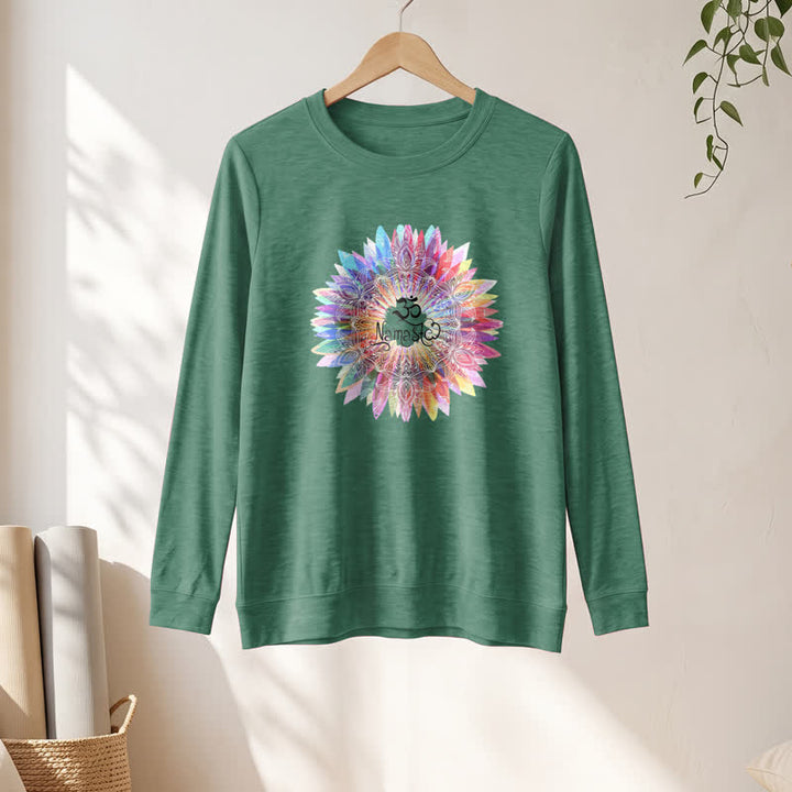 Olivenorma Soft Cotton Blend Rainbow Om Namaste Mandala Art Print Women's Long Sleeve Shirt - image 22
