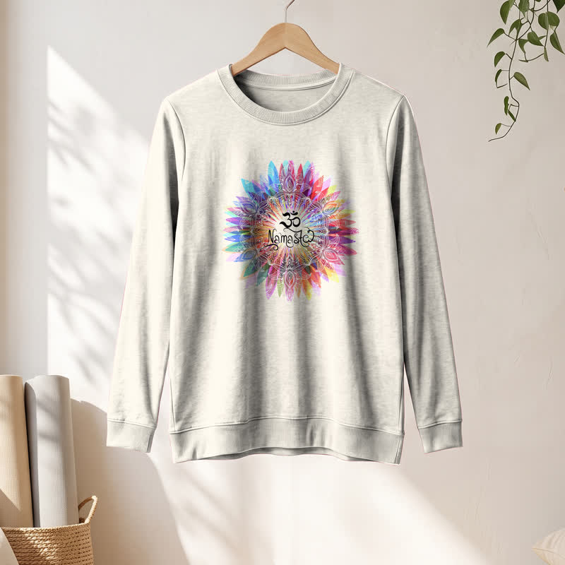 Olivenorma Soft Cotton Blend Rainbow Om Namaste Mandala Art Print Women's Long Sleeve Shirt - image 10