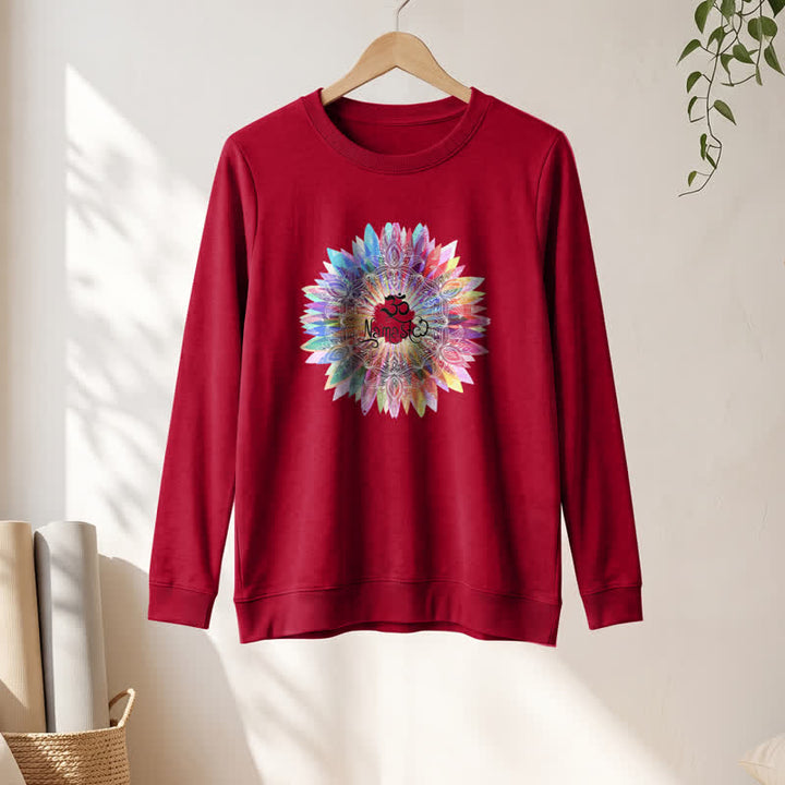 Olivenorma Soft Cotton Blend Rainbow Om Namaste Mandala Art Print Women's Long Sleeve Shirt - image 31