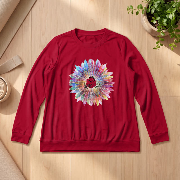 Olivenorma Soft Cotton Blend Rainbow Om Namaste Mandala Art Print Women's Long Sleeve Shirt - Wine - 2XL - image 30