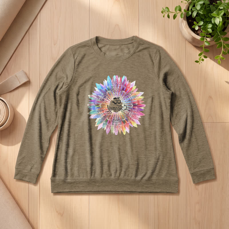 Olivenorma Soft Cotton Blend Rainbow Om Namaste Mandala Art Print Women's Long Sleeve Shirt - Coffee - 2XL - image 24