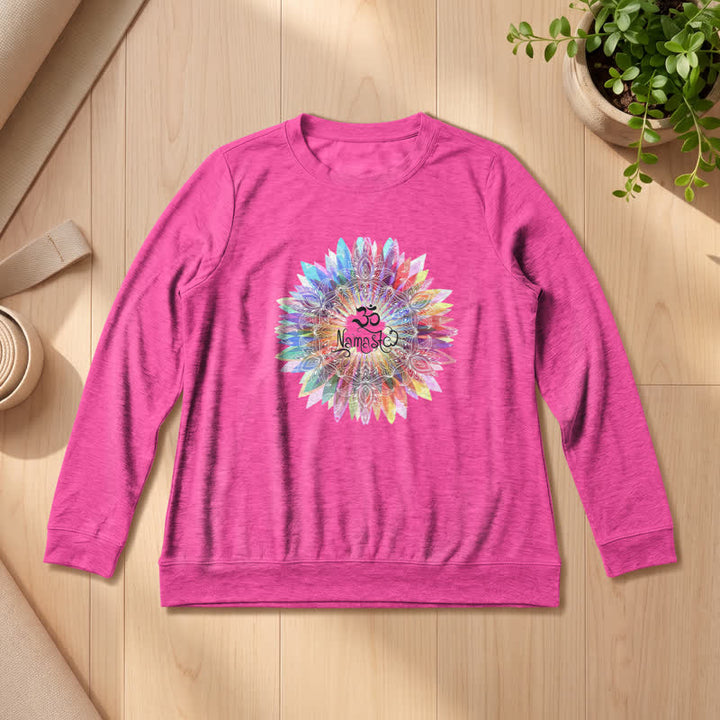 Olivenorma Soft Cotton Blend Rainbow Om Namaste Mandala Art Print Women's Long Sleeve Shirt - Rose - 2XL - image 18