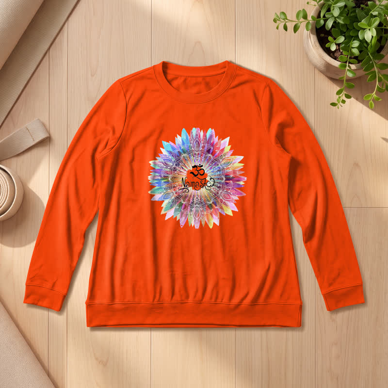 Olivenorma Soft Cotton Blend Rainbow Om Namaste Mandala Art Print Women's Long Sleeve Shirt - Orange - 2XL - image 27