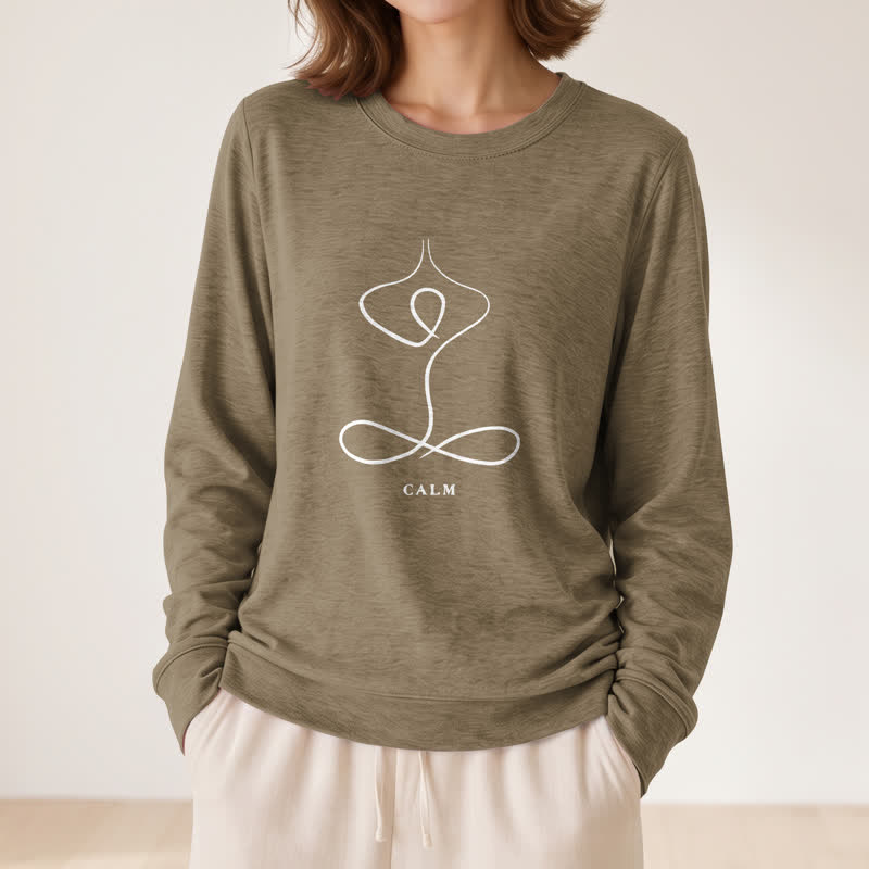 Olivenorma Cotton Blend Breath & Calm Line Art Print Women's Long Sleeve Shirt - image 50