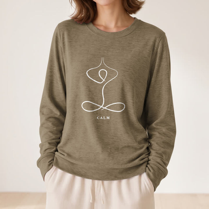 Olivenorma Cotton Blend Breath & Calm Line Art Print Women's Long Sleeve Shirt - image 50