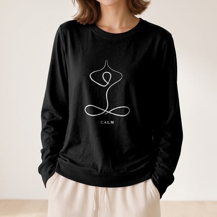Olivenorma Cotton Blend Breath & Calm Line Art Print Women's Long Sleeve Shirt - image 14