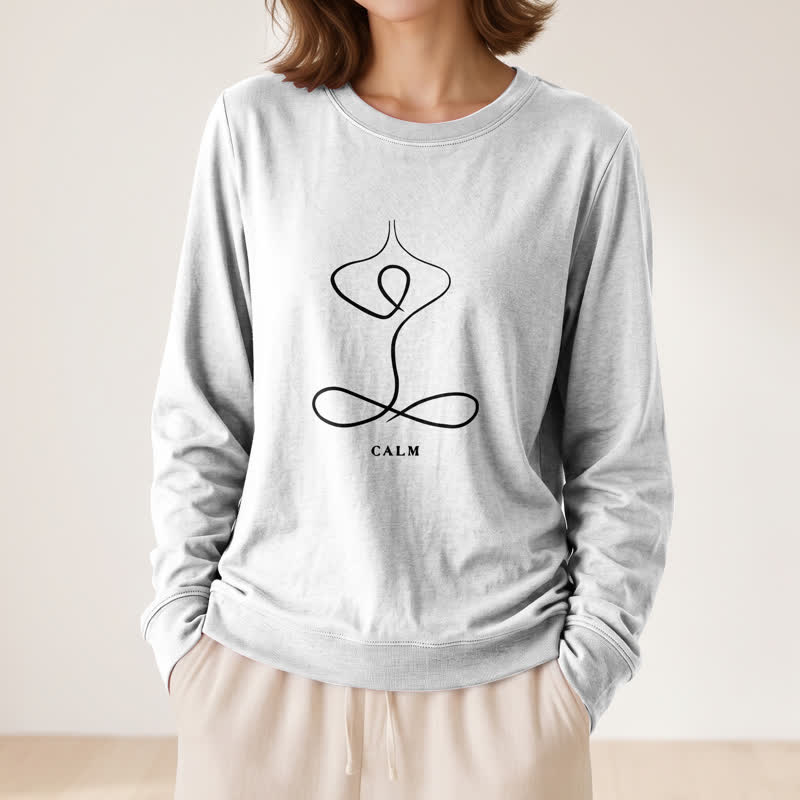 Olivenorma Cotton Blend Breath & Calm Line Art Print Women's Long Sleeve Shirt - image 8