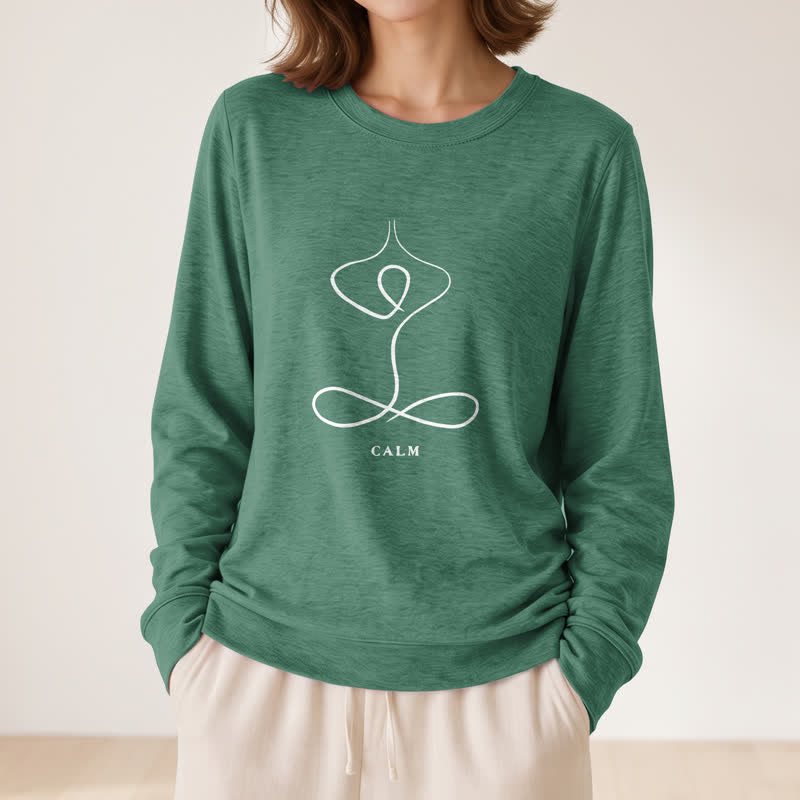 Olivenorma Cotton Blend Breath & Calm Line Art Print Women's Long Sleeve Shirt - image 44