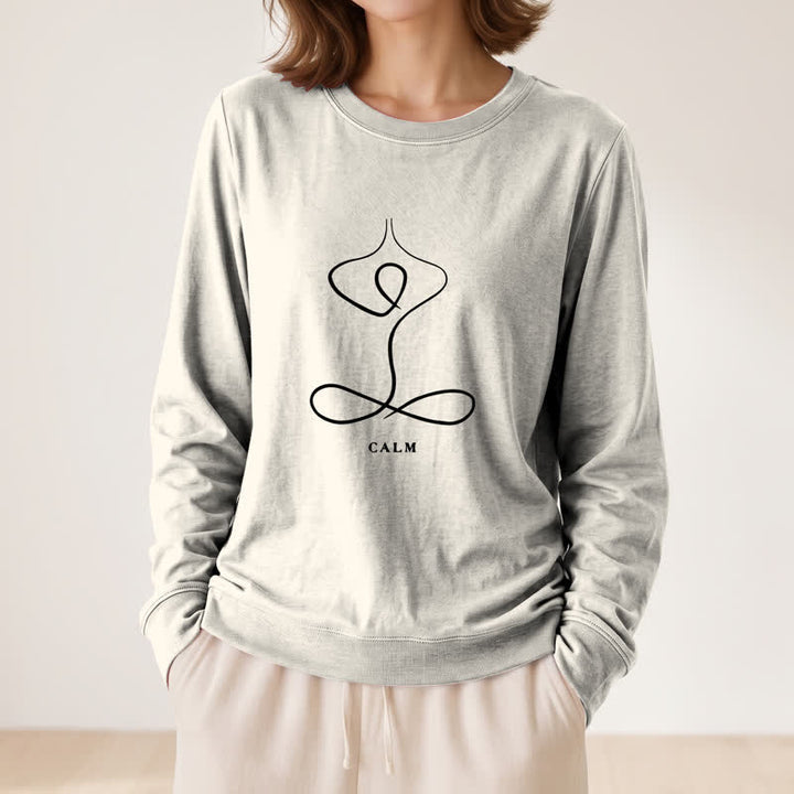 Olivenorma Cotton Blend Breath & Calm Line Art Print Women's Long Sleeve Shirt - image 2