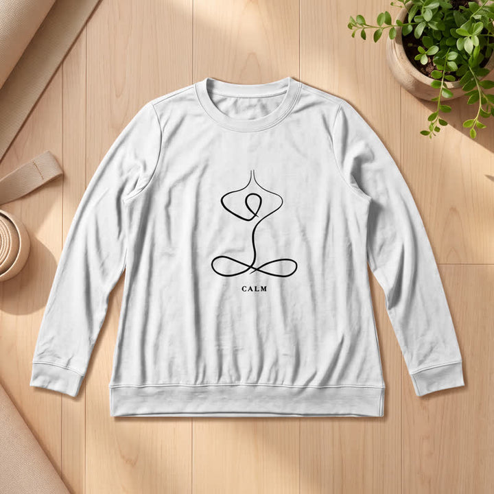 Olivenorma Cotton Blend Breath & Calm Line Art Print Women's Long Sleeve Shirt - CALM - White - 2XL - image 6