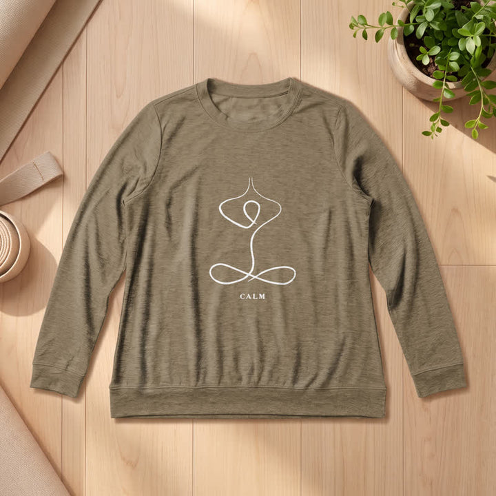 Olivenorma Cotton Blend Breath & Calm Line Art Print Women's Long Sleeve Shirt - CALM - Coffee - 2XL - image 48